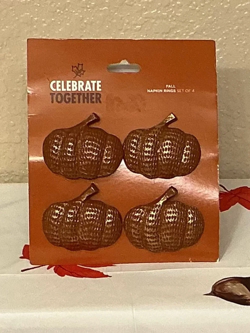 Fall Pumpkin Metal Napkin Rings - Orange Set of 4